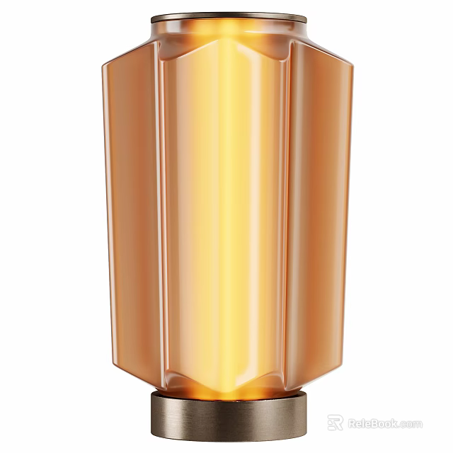 Copper Ribbed Table Lamp With Warm Yellow Light Modern Minimalist Design 3d model 