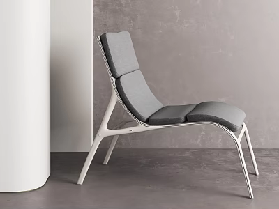 Modern Gray Lounge Chair With Metal Frame In Minimalist Interior Setting 3d model