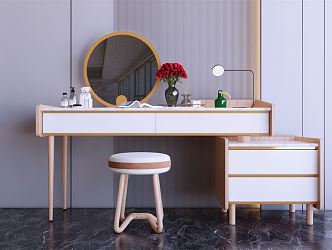 Light Luxury Dressing Table Dressing Table Dressing Table Casual Table and Chair Mirror Decoration Ornaments 3d model