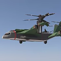 3D Model of Military Fighter Jet with Multiple Propellers Green Camouflage Design and Aerodynamic Wings
