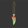 Tooth Shaped White Jewelry Pendant with Red Characters on Black Cord and Dark Beads