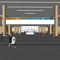 Spacious Modern Hall Interior With High Ceiling Large Glass Windows And People Activities