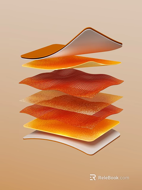 Abstract Multi Layered Wavy Orange Yellow Textured Design Elements Structure 3d model 