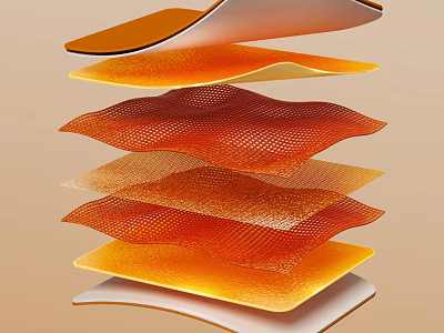 Abstract Multi Layered Wavy Orange Yellow Textured Design Elements Structure 3d model