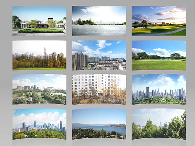 Diverse Park Landscape With Green Lawns Trees Lakes And City Skyline Views 3d model