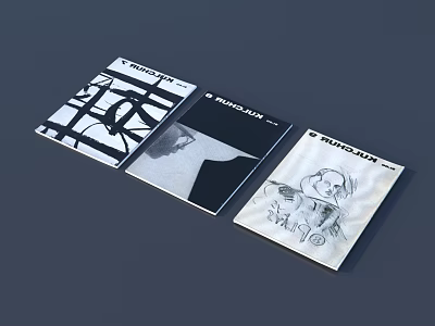 Art Design Magazines with Black White Geometric Patterns Silhouette and Hand Drawn Artwork 3d model