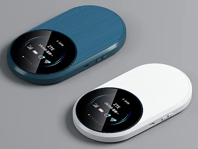 Blue And White Wireless Charger With LED Display Battery Level Oval Textured Design For Phones 3d model