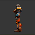 Colorful Mechanical Robot Character With Orange Yellow Armor And Blue Details
