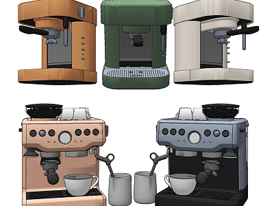 Modern Kitchen Coffee Machines with Various Stylish Colors and Designs 3d model