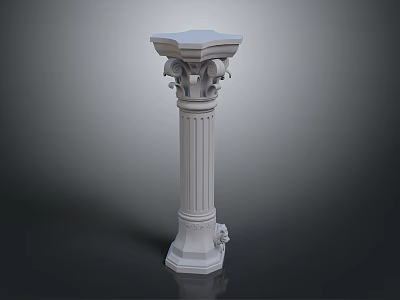 Classical White Architectural Column With Ornate Capital And Fluted Shaft Pedestal Base 3d model