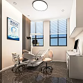Dental Clinic Interior Featuring Treatment Chair Medical Devices Window Blinds And Wall Poster