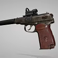 Tactical Vintage Pistol With Mounted Scope Silencer And Brown Textured Grip