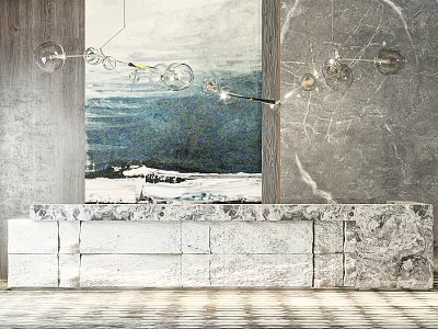 Modern Hotel Lobby Interior Design With Marble Reception Desk Artwork And Pendant Lighting 3d model