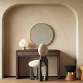 Modern Dressing Table With Round Mirror Chair Lamp Stools And Arched Wall Design 3d model