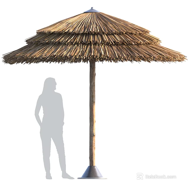 Large Wicker Patio Umbrella With Dual Layer Canopy For Outdoor 3d model 