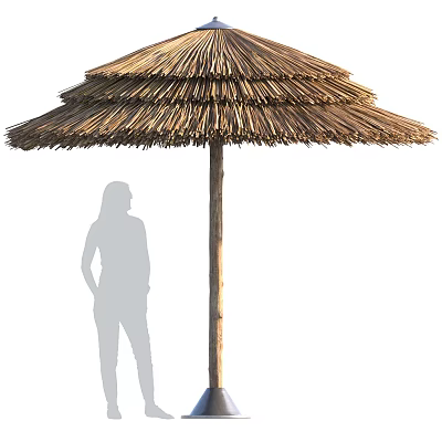 Large Wicker Patio Umbrella With Dual Layer Canopy For Outdoor 3d model