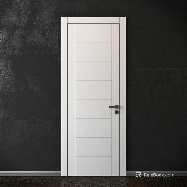 White Swing Door With Simple Panel Design Against Dark Wall Background 3d model