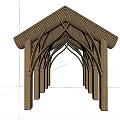 Elegant Wooden Pergola with Arched Design Intricate Beams and Support Columns