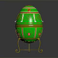 Ornate Green Decorative Egg With Gold Accents Red Patterns On Gold Stand