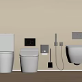 Modern White Floor Mounted And Wall Hung Toilets With Bidet Spray And Control Panels