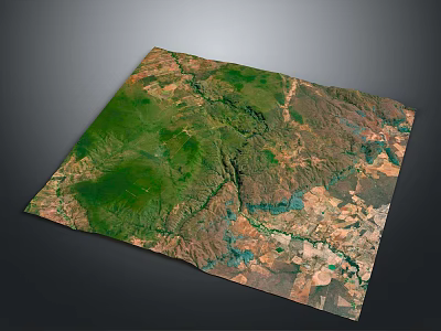 Detailed Terrain Satellite View Showing Green Vegetation Brown Land And Blue Water Bodies 3d model