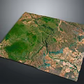 Detailed Terrain Satellite View Showing Green Vegetation Brown Land And Blue Water Bodies