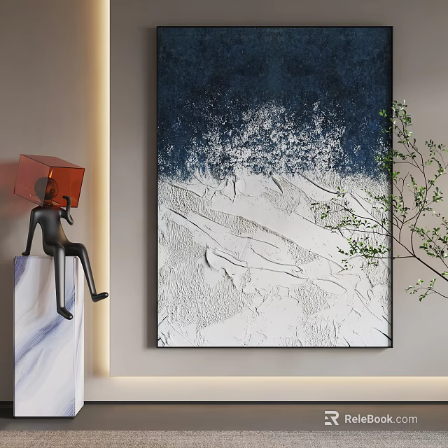 Abstract Painting With Deep Blue White Textured Surface And Modern Decor Elements On Interior Wall 3d model