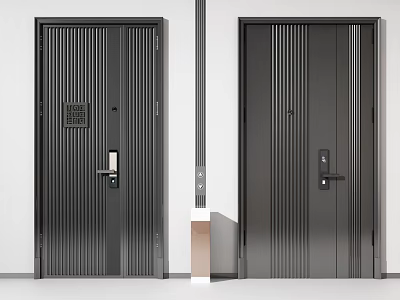 Modern Black Swing Door With Vertical Stripes Handle And Matte Finish Design 3d model