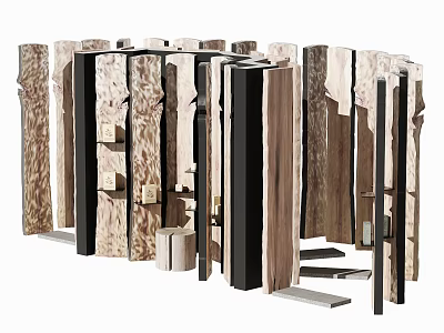 Modern Wooden Room Dividers Featuring Structural Elements And Natural Wood Texture 3d model
