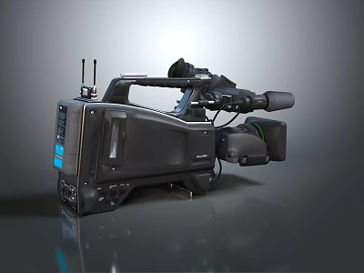 Professional Black Video Camera with Antenna and High Definition Lens Modern Electronic Device 3d model