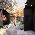 Serene Garden Landscape Design With Lush Trees Trimmed Hedges Stone Pathways and Seating