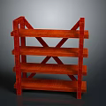 Red Wooden Bookshelf With Multiple Shelves And Cross Braces For Home Organization