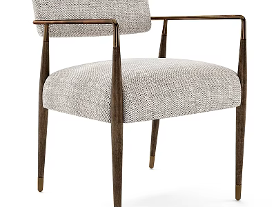 Modern Light Gray Fabric Dining Chair with Armrests and Dark Wooden Legs 3d model