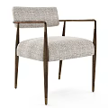 Modern Light Gray Fabric Dining Chair with Armrests and Dark Wooden Legs