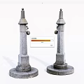 Gray Stone Pillars With Pointed Tops Circular Bases And Hanging Bells 3d model