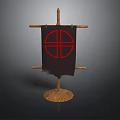 Traditional Wooden Banner Stand With Dark Fabric And Red Cross Symbol
