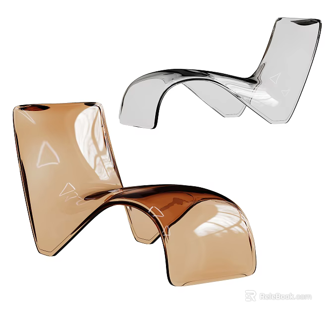 Sleek Modern Leisure Chair With Transparent Acrylic And Curved Brown Frame 3d model 