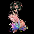 Vibrant Abstract Art Design With Floral Elements And Colorful Fan Structures