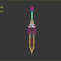 Ornate Fantasy Sword With Blue Blade Golden Accents And Intricate Patterns