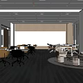 Modern Office Space Interior With Wooden Partitions Large Windows And Comfortable Seating 3d model