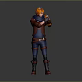 3D Fantasy Character With Orange Hair Red Coat Blue Pants And Creature Inspired Weapon
