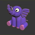 Cute Cartoon Purple Elephant Toy With Big Eyes Pink Ears Trunk And Feet