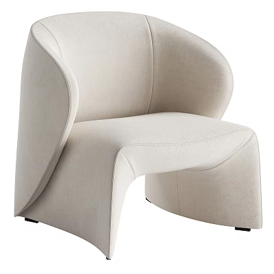 Modern Beige Upholstered Leisure Chair With Curved Backrest Comfortable Seat And Sturdy Base 3d model