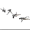 Silver Humanoid Figures With Black Heads In Various Poses On White Background