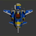 Blue And Yellow Lego Robot Model With Mechanical Legs Cannon And Spear
