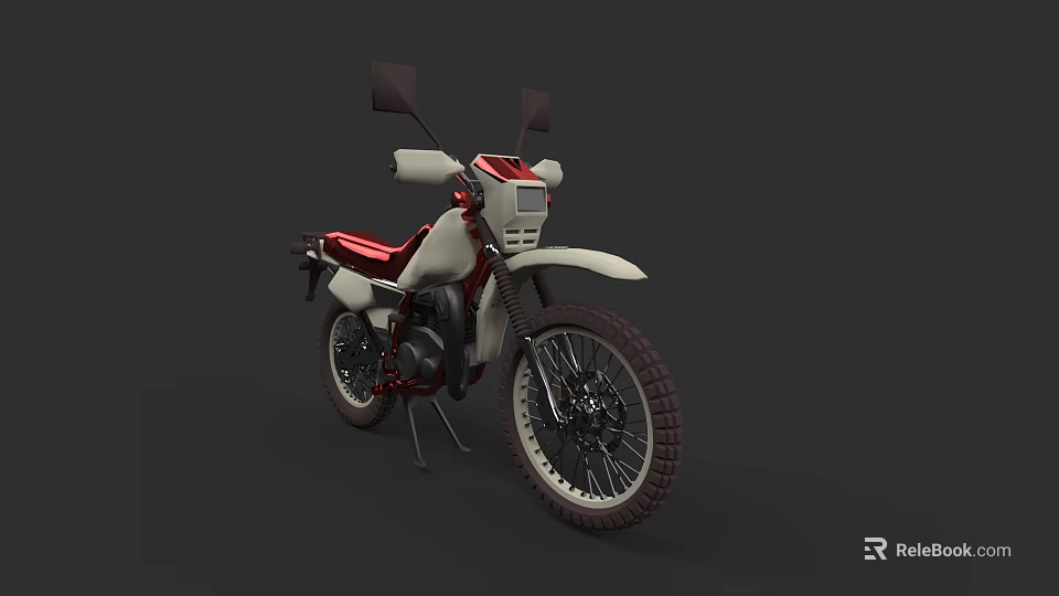 White And Red Off Road Motorcycle With Large Tires And Modern Design 3d model 