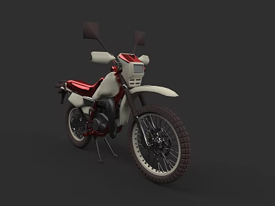 White And Red Off Road Motorcycle With Large Tires And Modern Design 3d model