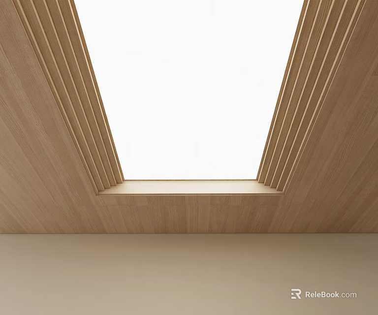 Modern Wooden Ceiling Interior Design With Linear Stripes And Central Skylight 3d model