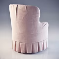 Pink Single Armchair with Ruffled Skirt and Soft Fabric Upholstered Decorative Bow Cushion
