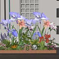 Indoor Plant Arrangement With Purple Orange Flowers Lavender And Wooden Planter